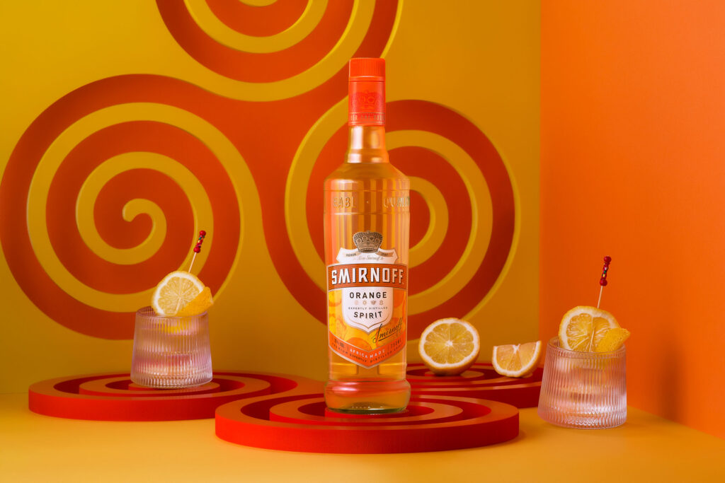 Smirnoff orange shot with cocktails in a glass