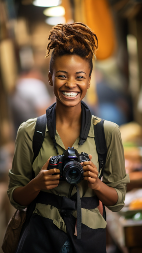 An African female photographer with her camera